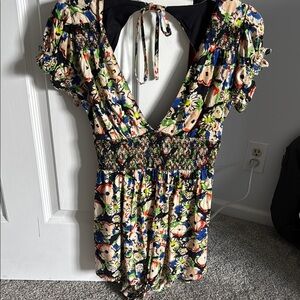 Urban Outfitters Floral Romper in Cream, Blue, Black & Green